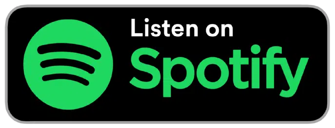 A rectangular button with a black background features the Spotify logo on the left and the text "Listen on Spotify" on the right in green.