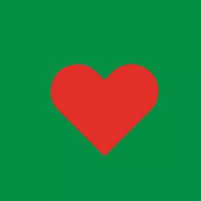 A red heart shape centered on a green background.