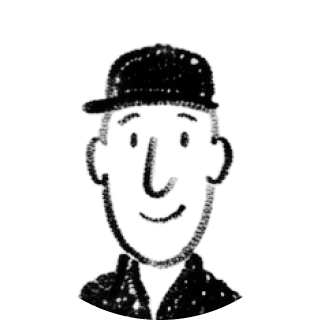 Black and white line drawing of a person wearing a baseball cap.