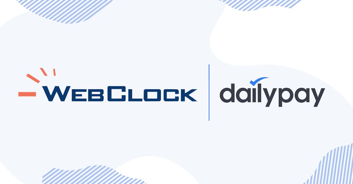 Logos of "WebClock" and "dailypay" featured side by side on a white and light blue abstract background.
